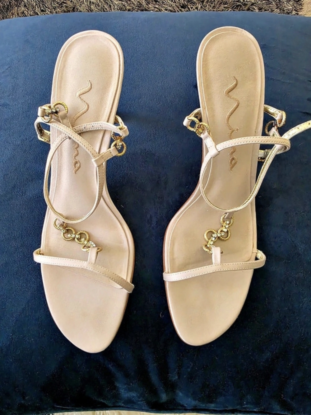 Nina Embellished Leather Sandals in Cream US 9.5M